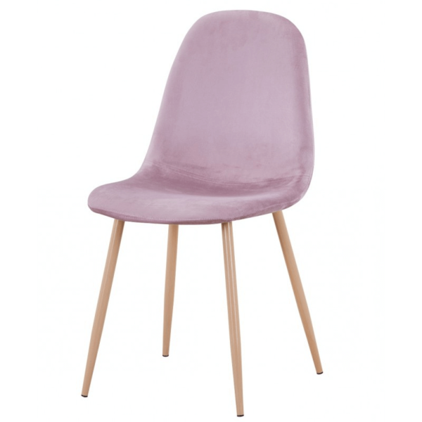 Sillas tapizadas en terciopelo con base metálica pintada en color madera, disponibles en colores como aguamarina, azul, verde y rosa.