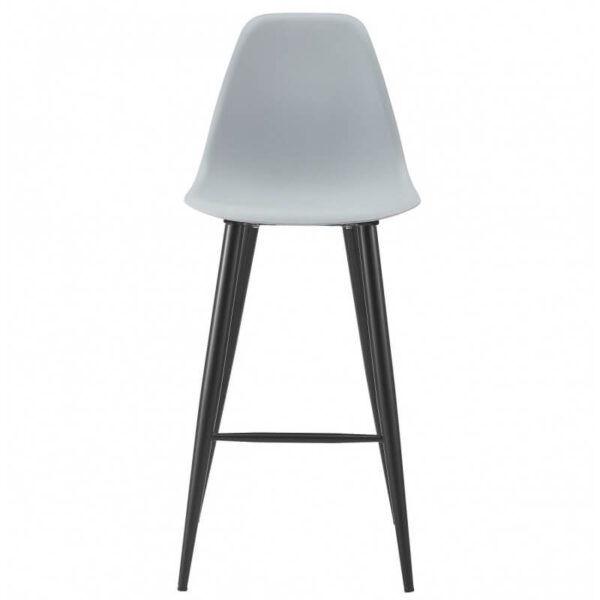 Taburete alto patas negras Cluny gris, estructura metálica resistente y asiento de polipropileno. Ideal para cocinas modernas
