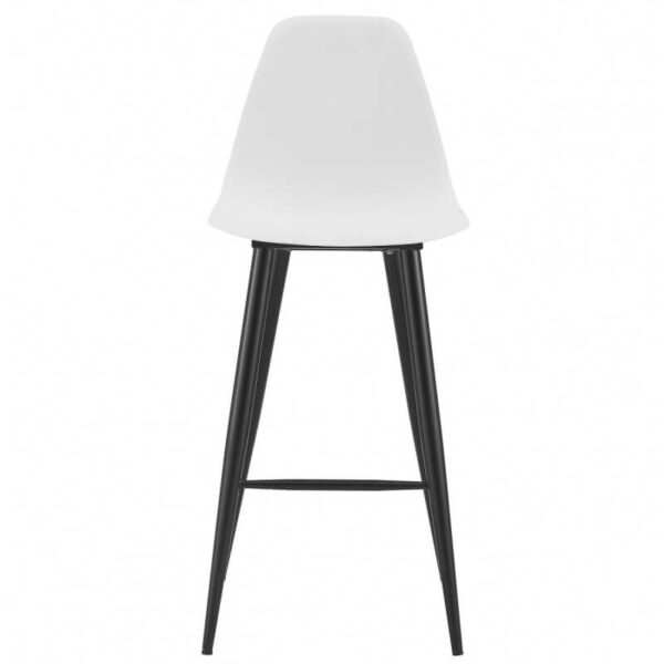 Taburete alto patas negras Cluny blanco, diseño moderno con respaldo alto y apoya pies. Perfecto para barras y mesas altas