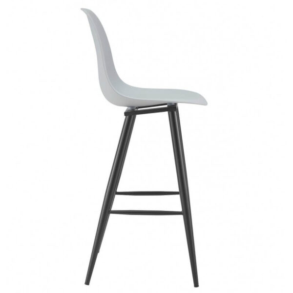Taburete cocina patas negras Cluny gris, respaldo alto, apoya pies y asiento ergonómico. Perfecto para barras y desayunadores.