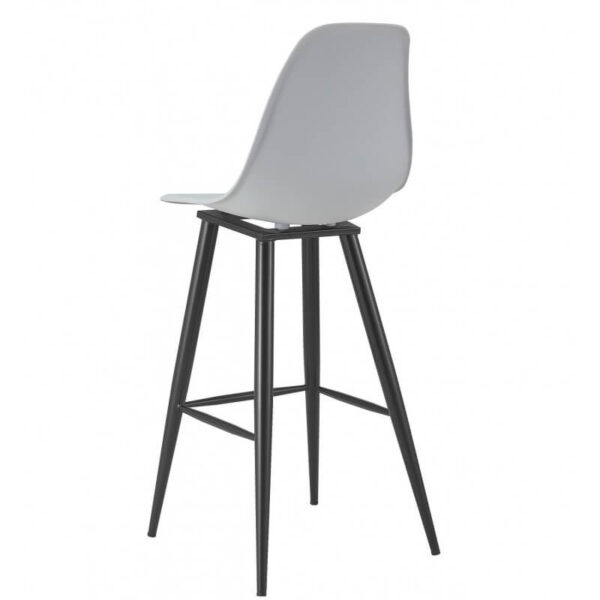 Taburete alto Cluny gris con patas negras, diseño elegante con respaldo alto y apoya pies
