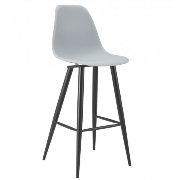 Taburete cocina patas negras Cluny gris, respaldo alto y apoya pies. Diseño moderno y asiento ergonómico de polipropileno