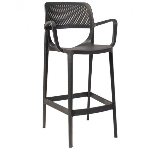 banqueta con apoyabrazos antracita con respaldo y reposapiés, ideal para terrazas y cocinas