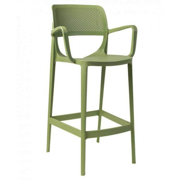 banqueta con apoyabrazos verde, resistente y ergonómica para exterior e interior