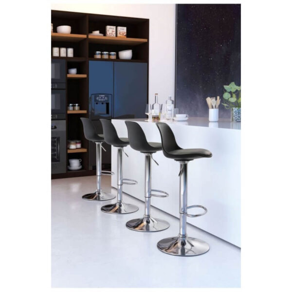 Banqueta regulable negra con cojín de similpiel y base cromada de Muebles Confort.