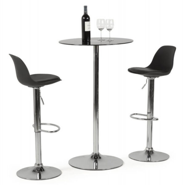 Banqueta regulable negra con cojín de similpiel y base cromada de Muebles Confort.