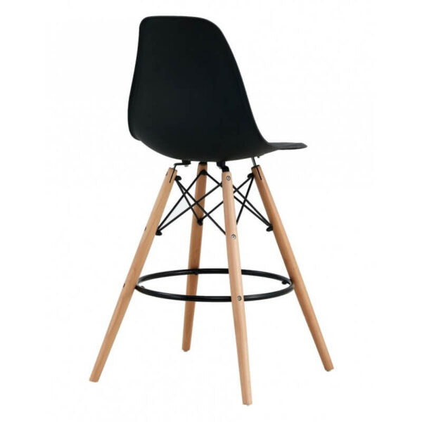 Taburete de cocina Star negro, asiento de polipropileno y estructura de madera, ideal para barras y mesas altas