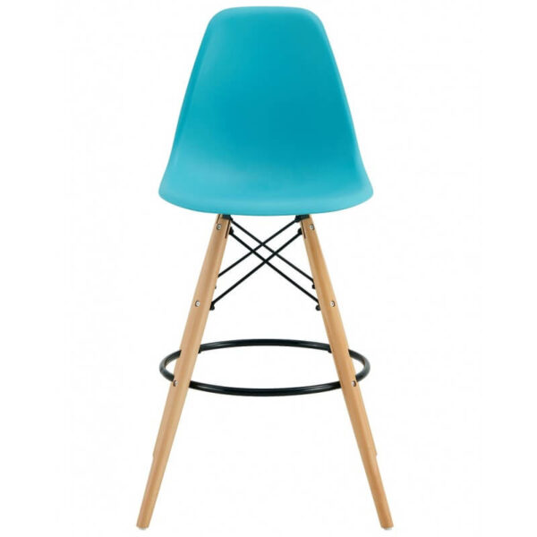 Taburete Star turquesa, carcasa resistente con reposapiés metálico, diseño económico y elegante para barras altas