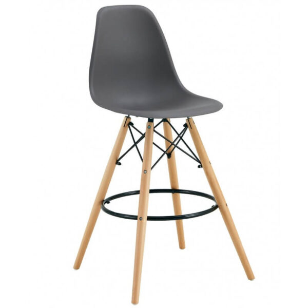 Taburete alto cocina Star gris oscuro, estilo nórdico con base de madera y reposapiés, ideal para cocinas y barras altas