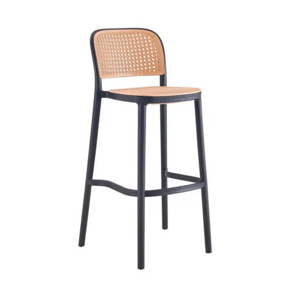 Taburete de jardín negro y beige, apilable y resistente, ideal para terrazas y hostelería
