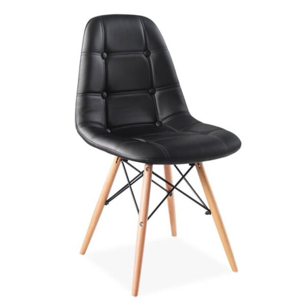 Silla madera tapizada en similpiel con base de madera resistente, ideal para cualquier espacio moderno.