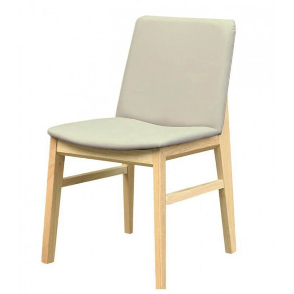 Sillas de cocina de madera tapizadas en similpiel gris, diseño elegante y resistente.