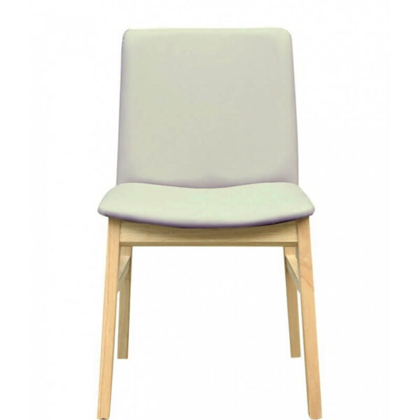 Sillas de cocina de madera tapizadas en similpiel gris, diseño elegante y resistente.