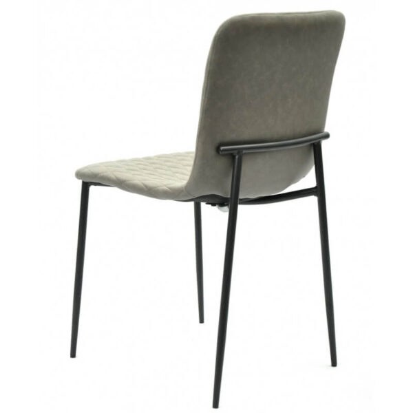 Sillas tapizadas con patas de metal disponible en colores naranja, gris claro y gris oscuro, patas metálicas negras, diseño moderno y funcional.