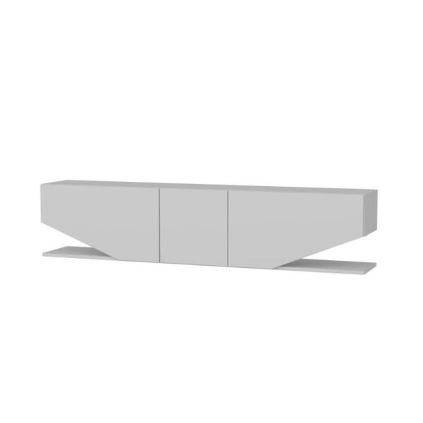 Mueble tv bajo blanco brillo con acabado tipo mármol