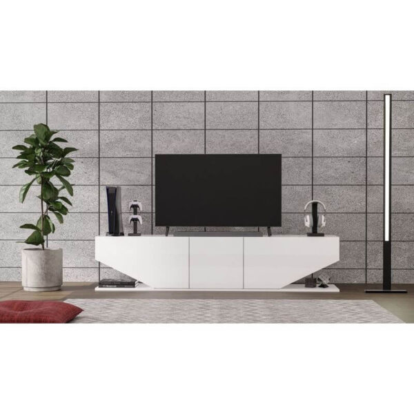 Mueble tv 180 cm estilo mármol blanco brillo