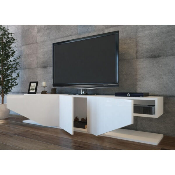 Mueble TV blanco brillo VIOLET 180 cm con acabado tipo mármol