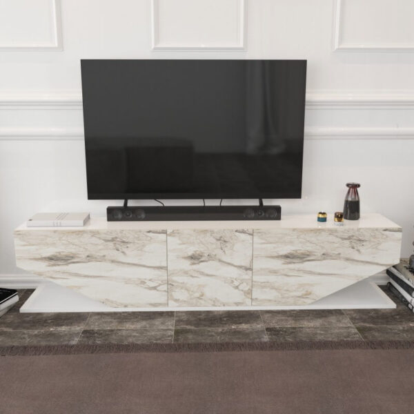 Mueble TV mármol blanco VIOLET 180 cm con puertas modernas