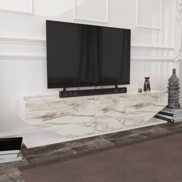 Mueble tv blanco de diseño con puertas cerradas