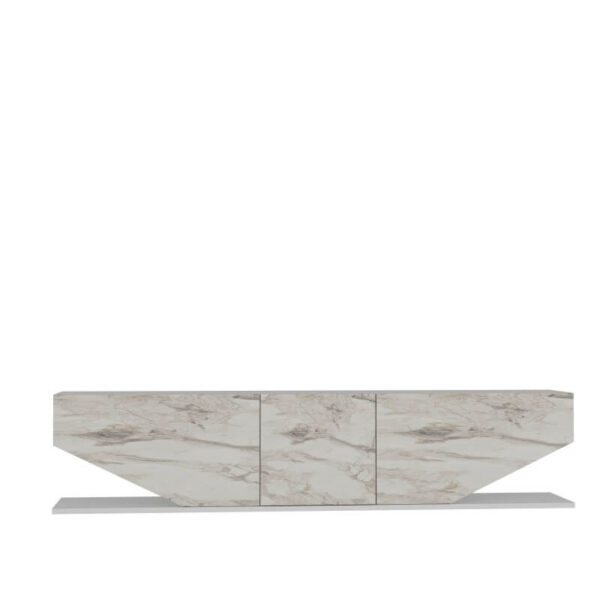 Mueble tv mármol moderno 180 cm con 3 puertas en blanco