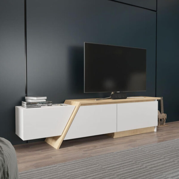 Mueble para TV de mármol PRUDENCE en blanco con roble – 180 cm