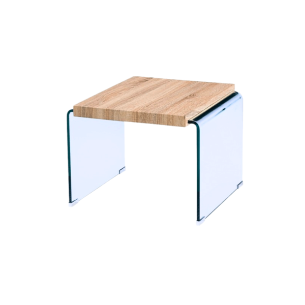 Mesa auxiliar cristal y madera