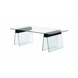Mesa de centro en vidrio templado Selene rectangular con bases tipo caballete