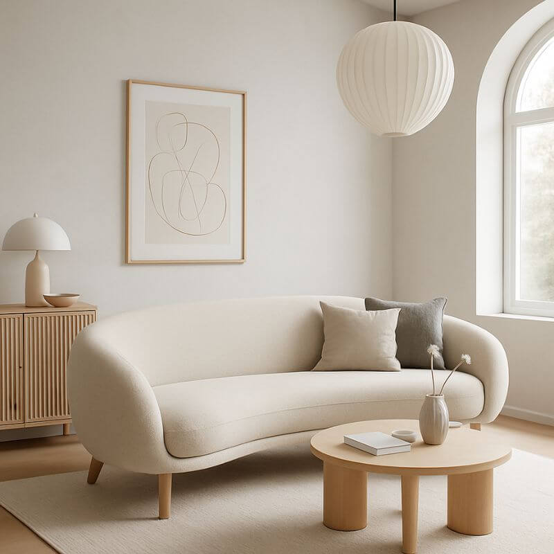 Sofás modernos para salón en tonos neutros con diseño curvo - Muebles Confort