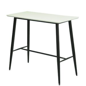 Mesa alta nitra 120 blanca con armazón metálico negro y tapa rectangular de DM blanca para cocina moderna