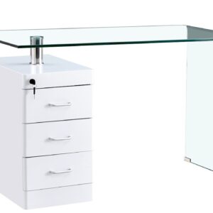Escritorio oficina artemisa 125 blanco alto mesa cristal curvado transparente con cajonera lacada