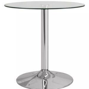 Mesa redonda BERNIE 60R con tapa de cristal templado y base cromada de 60 cm de diámetro