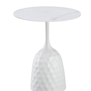 Mesa auxiliar CAVEZZO redonda 50 cm cerámica mármol blanco estructura metálica blanca