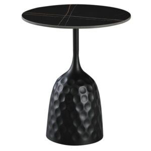 Mesa auxiliar CAVEZZO redonda con tapa cerámica imitación mármol negro y estructura metálica negra 50 cm