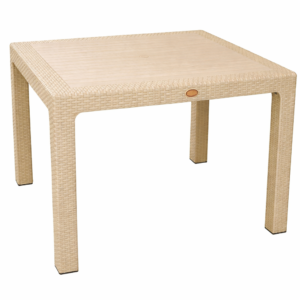 Mesa exterior Mijas 90 capuccino de polipropileno con imitación a ratán para terraza y jardín