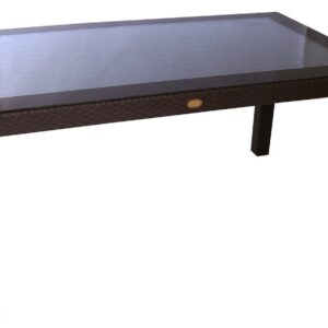 Mesa exterior Mijas 150 chocolate cristal templado polipropileno imitación ratán 150x90 cm terraza jardín