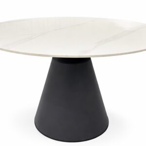 Mesa de mármol para comedor NAIDA redonda 120 cm con base metálica negra y tapa cerámica imitación mármol