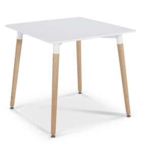 Mesa cuadrada NURY de madera con tapa lacada blanca de 80x80 cm para cocina