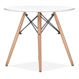 Mesa redonda STAR de 100 cm con base de madera y tapa lacada blanca para cocina y comedor