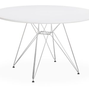 Mesa de madera para comedor STAR redonda 120 cm lacada blanca con estructura cromada
