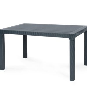 Mesa exterior tropical 150 antracita con diseño imitación ratán en polipropileno para terraza y jardín