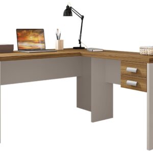 Escritorio oficina studio 136 bilaminado miel y cacao con mesa auxiliar y cajonera