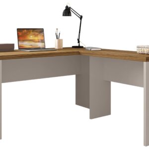 Escritorio oficina studio 136 bilaminado miel y cacao con mesa auxiliar 90 cms configuración L