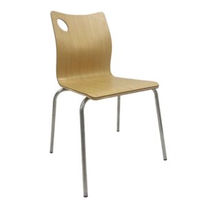 Silla de madera amelie 49 apilable con estructura de acero inoxidable y asiento HPL natural
