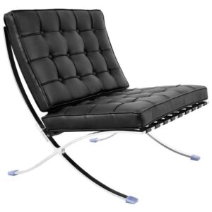 Sillon diseno barna 77 negro piel-top con estructura acero inoxidable brillo y tapizado piel auténtica negra