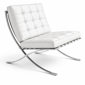 Sillon diseno barna 77 blanco similpiel con estructura acero inoxidable brillo y tapizado en similpiel blanca