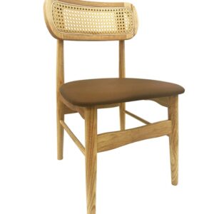 Silla de madera cáucaso 45 marrón similpiel con respaldo de rejilla y acabado en haya natural