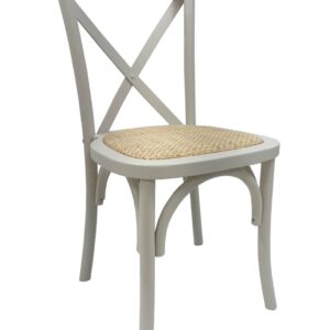 Silla de madera cross 49 blanco con estructura de haya barnizada y asiento de ratán natural para comedor