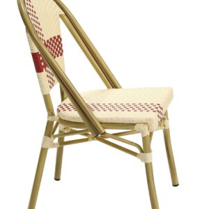 Silla de exterior Garnier 47 rojo apilable con armazón aluminio y ratán sintético beige rojo