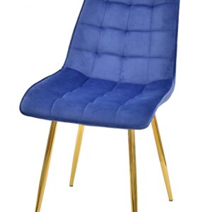 Silla tapizada gilda 42 azul velvet con estructura metálica dorada para comedor moderno
