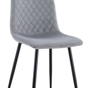Silla tapizada lucia 45 gris oscuro velvet con estructura metal negro y costuras romboidales en respaldo